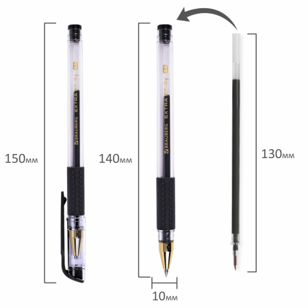 Ручка гелевая с грипом BRAUBERG "EXTRA GT GLD", ЧЕРНАЯ, стандартный узел 0,5 мм, линия 0,35 мм, 1 шт, 143919 - Ручки гелевые неавтоматические