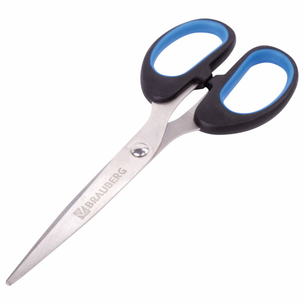 Ножницы BRAUBERG "Classic+", 160 мм, черно-синие, классической формы, резиновые вставки, 236447 - Ножницы универсальные