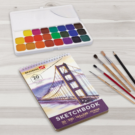 Скетчбук, ватман ГОЗНАК 200 г/м2, 165х240 мм, 20 л., гребень, твердая обложка, BRAUBERG ART CLASSIC, 112978 - Альбомы, скетчбуки и бумага для графики и эскизов