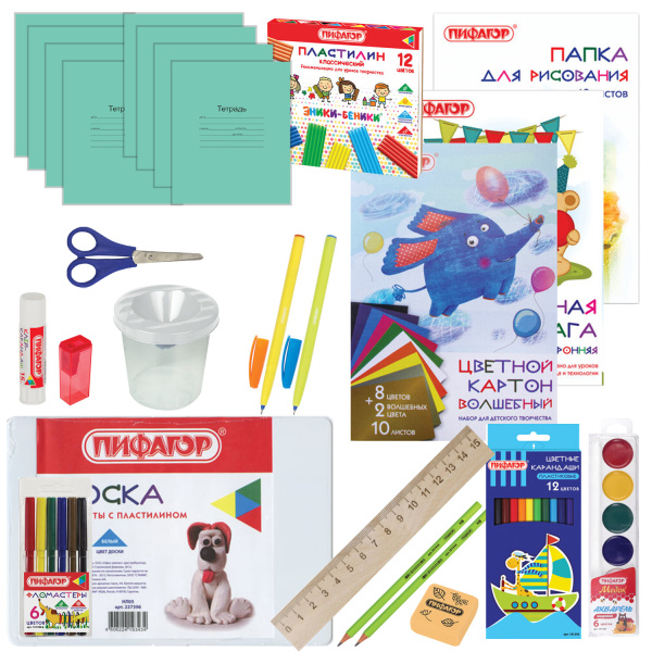 Набор школьных принадлежностей в подарочной коробке ПИФАГОР "НАБОР ПЕРВОКЛАССНИКА", 36 предметов, 880121 - Наборы первоклассников