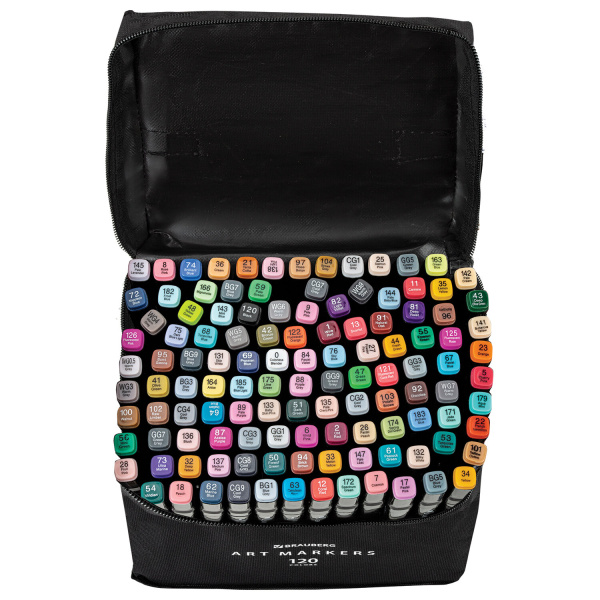 Маркеры для скетчинга двусторонние, НАБОР 120 шт., текстильный чехол, BRAUBERG, 152234 - Скетчмаркеры в наборах