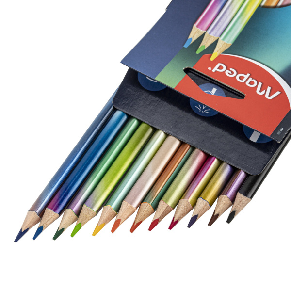 Карандаши цветные MAPED "Nightfall", набор 12 цветов, трехгранные, корпус градиент металлик, 831700 - Карандаши цветные