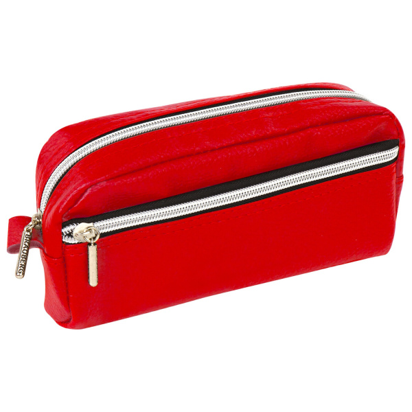 Пенал-косметичка BRAUBERG под фактурную кожу, ассорти, коричневый, красный, черный, "Идеал", 19х9х4 см, дисплей, 224035 - Пеналы мягкие