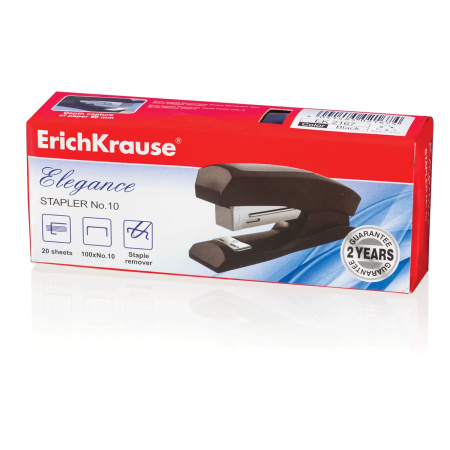 Степлер №10 ERICH KRAUSE "Elegance", до 20 листов, с антистеплером, черный, 2167 - Степлеры настольные