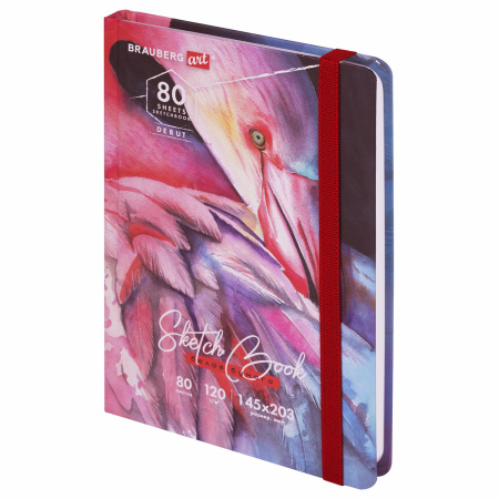 Скетчбук, белая бумага 120 г/м2, 145х203 мм, 80 л., резинка, твердый, BRAUBERG ART DEBUT "Фламинго", 114584 - Альбомы, скетчбуки и бумага для графики и эскизов