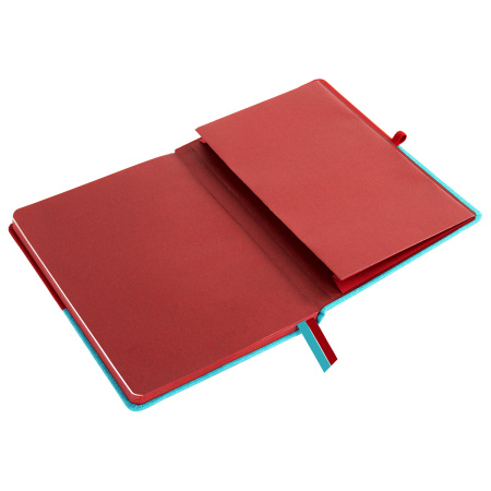 Блокнот А5 (148х218 мм), BRAUBERG "DUO", под кожу с резинкой 80 л., клетка, красный/бирюзовый, 113431 - Бизнес-блокноты и бизнес-тетради