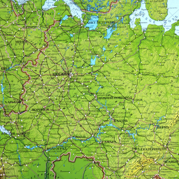 Карта России физическая 101х70 см, 1:8,5М, с ламинацией, интерактивная, европодвес, BRAUBERG, 112392 - Карты географические