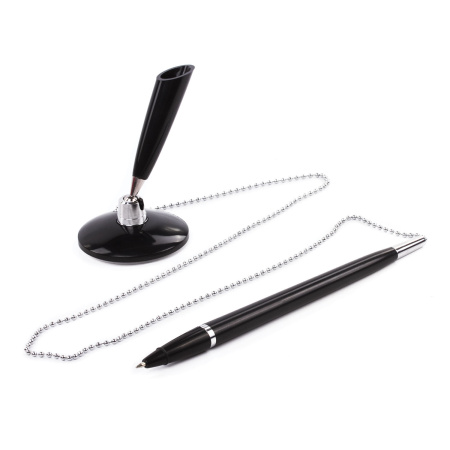 Ручка шариковая настольная BRAUBERG "Стенд-Пен Блэк1", СИНЯЯ, цепочка, корпус черный, линия письма 0,5 мм, 140889 - Ручки шариковые на подставке