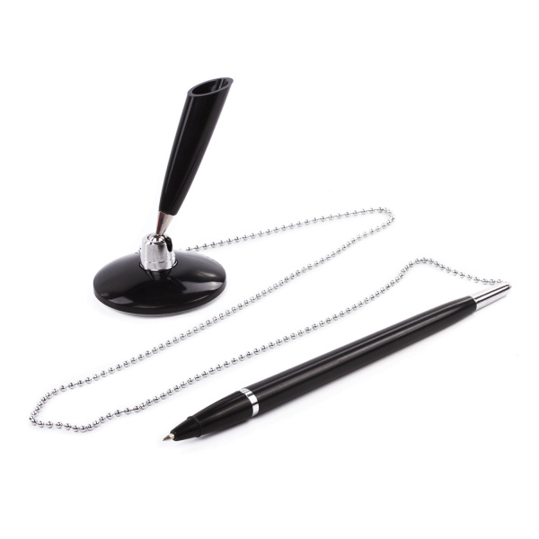 Ручка шариковая настольная BRAUBERG "Стенд-Пен Блэк1", СИНЯЯ, цепочка, корпус черный, линия письма 0,5 мм, 140889 - Ручки шариковые на подставке