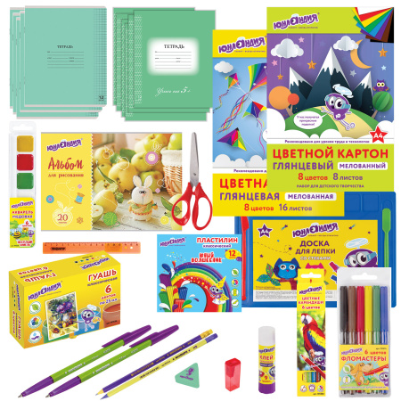 Набор школьных принадлежностей в подарочной коробке ЮНЛАНДИЯ "НАБОР ПЕРВОКЛАССНИКА", 28 предметов, 880119 - Наборы первоклассников
