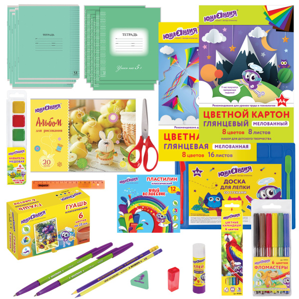 Набор школьных принадлежностей в подарочной коробке ЮНЛАНДИЯ "НАБОР ПЕРВОКЛАССНИКА", 28 предметов, 880119 - Наборы первоклассников