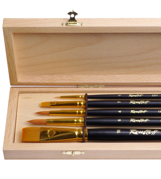Набор №3 Roubloff 5 кистей из рыжей синтетики буковый пенал - Кисти художественные в наборах