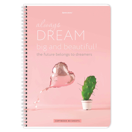 Тетрадь А4, 80 л., BRAUBERG, гребень, клетка, обложка картон, "Dream", 404049 - Тетради формата А4