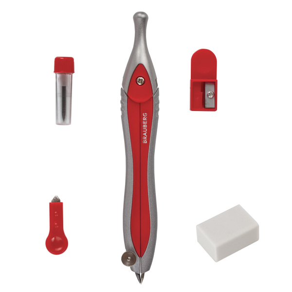 Готовальня BRAUBERG "Extra", 5 предметов (циркуль 125 мм, резинка, точилка, отвёртка, грифель), 210687 - Циркули и готовальни