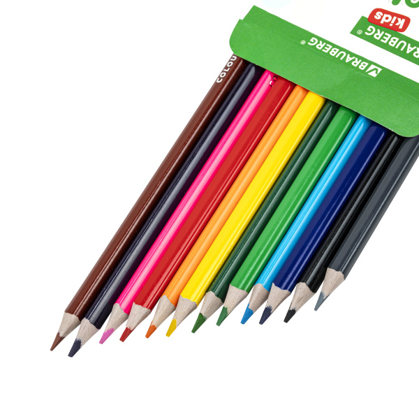 Карандаши цветные BRAUBERG KIDS, 12 цветов, трехгранный корпус, грифель мягкий 3 мм, 181943 - Карандаши цветные
