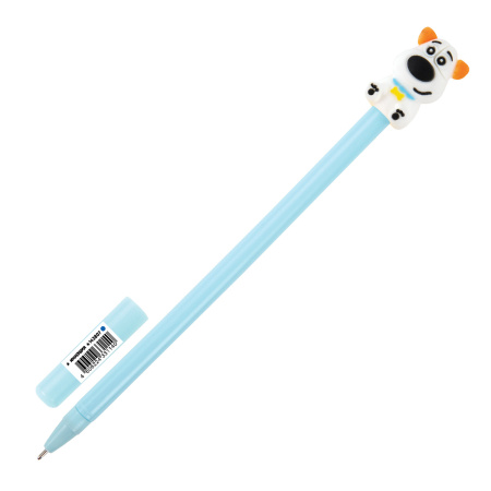 Ручка с топпером шариковая ЮНЛАНДИЯ "Собачка", корпус ассорти, СИНЯЯ, пишущий узел 0,7 мм, 143807 - Ручки фигурные