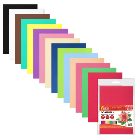 Пористая резина/фоамиран А4, 1 мм, ОСТРОВ СОКРОВИЩ, 15 листов, 15 цветов, яркие цвета, 665097 - Цветная пористая резина и пластик