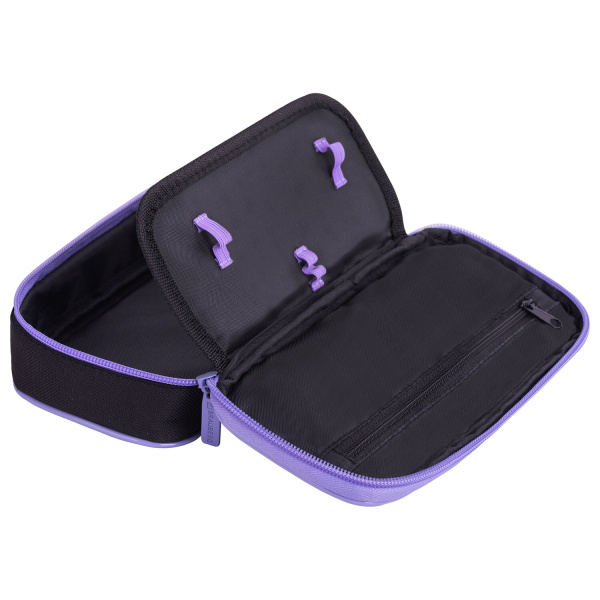 Пенал-косметичка BRAUBERG, 1 отделение, 2 кармана, органайзер, полиэстер, 21x10x5 см, черно-фиолетовый, 270847 - Пеналы мягкие
