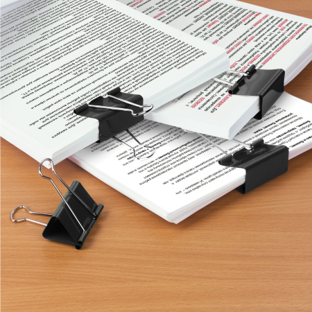 Зажимы для бумаг ОФИСМАГ, КОМПЛЕКТ 12 шт., 41 мм, на 200 листов, черные, картонная коробка, 226767 - Зажимы для бумаг