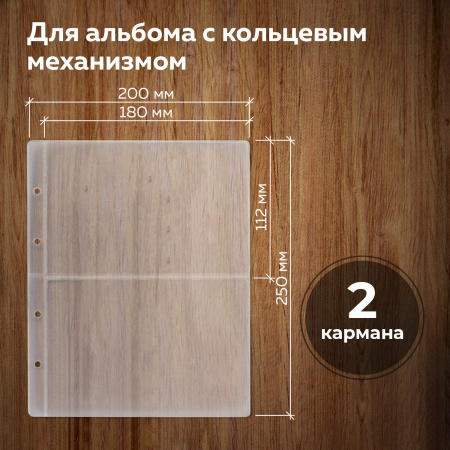 Листы-вкладыши для денежных купюр для альбома "Оптима" М9-05, комплект 5 шт., 200х250 мм, 2 кармана, ЛМБ-02 - Листы-вкладыши для монет и купюр