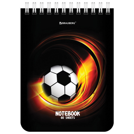 Блокнот МАЛЫЙ ФОРМАТ А6 108х145 мм, 40 л., гребень, картон, клетка, BRAUBERG, "Футбол", 114390 - Блокноты