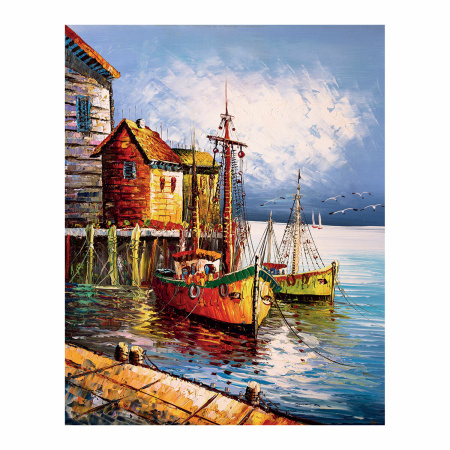 Холст на картоне с контуром BRAUBERG ART CLASSIC "ПРИЧАЛ", 30х40см, грунтованный, хлопок, 191544 - Холсты