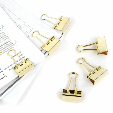 Зажимы для бумаг BRAUBERG EXTRA, КОМПЛЕКТ 12 шт., 32 мм, на 140 л., золотистые, европодвес, 229587 - Зажимы для бумаг