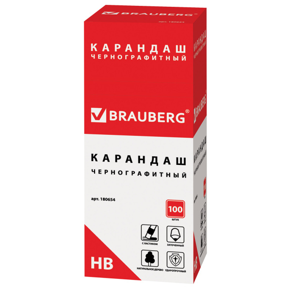 Карандаш чернографитный BRAUBERG, 1 шт., "Смайлики", НВ, c ластиком, корпус желтый, заточенный, 180654 - Карандаши чернографитные