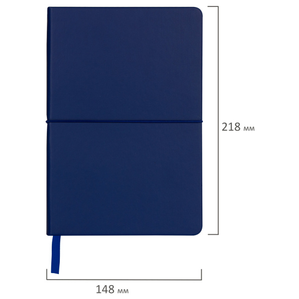 Блокнот А5 (148x218 мм), BRAUBERG "Metropolis X", под кожу, 80 л., резинка, клетка, темно-синий, 111031 - Бизнес-блокноты и бизнес-тетради