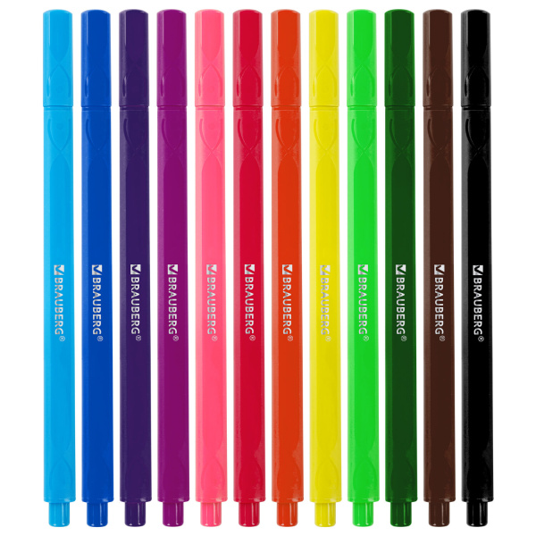 Фломастеры трехгранные 12 цветов, вентилируемый колпачок, BRAUBERG "PREMIUM", ПВХ-упаковка, 152193 - Фломастеры классические