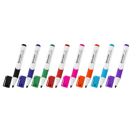 Маркеры стираемые для белой доски НАБОР 8 ЦВЕТОВ, BRAUBERG "SOFT", 5 мм, резиновая вставка, 152112 - Маркеры для досок