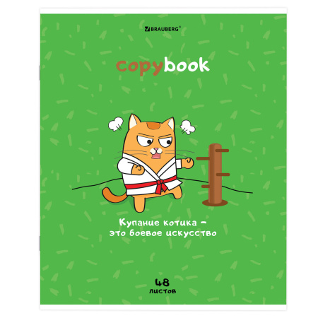 Тетрадь А5, 48 л., BRAUBERG, скоба, клетка, обложка картон, "Кот-Энтузиаст" (микс в спайке), 404365 - Тетради 40-48 листов
