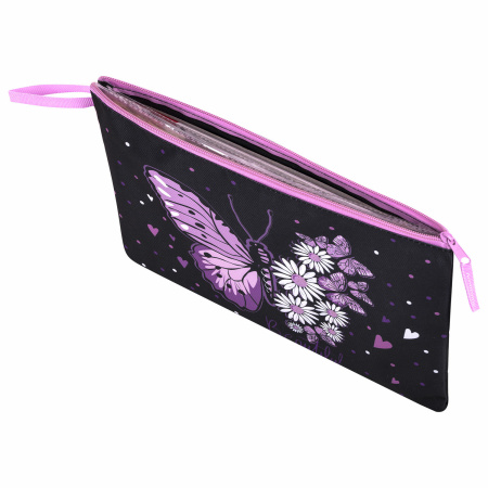 Папка для тетрадей BRAUBERG А4, 1 отделение, полиэстер, на молнии, с ручкой, "Flower butterfly", 271475 - Папки для тетрадей и уроков труда