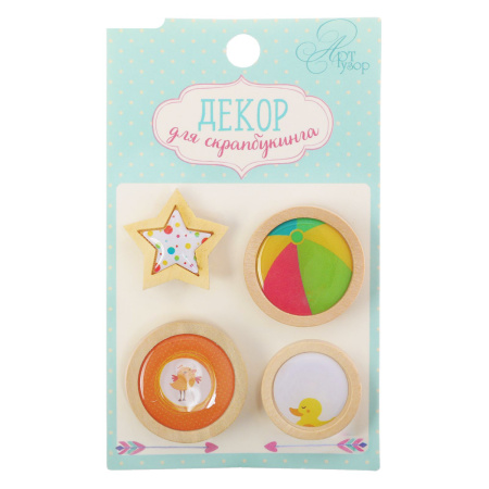 Декоративные элементы из дерева для скрапбукинга "Праздник детства", размер упаковки 6*10 см