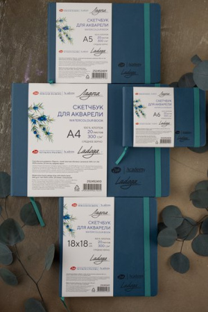 Скетчбук для акварели "Ладога", синий, 300 г/м2, А6, 100 % хлопок, 20 листов, среднее зерно - Альбомы и бумага для акварели и масла