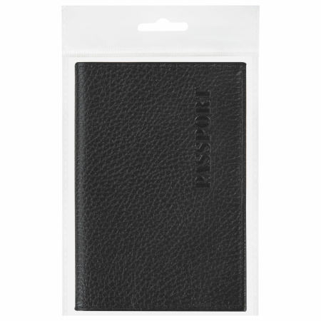 Обложка для паспорта натуральная кожа флоттер, "PASSPORT", кожаный уголок, черная, BRAUBERG, 238192 - Обложки для паспорта