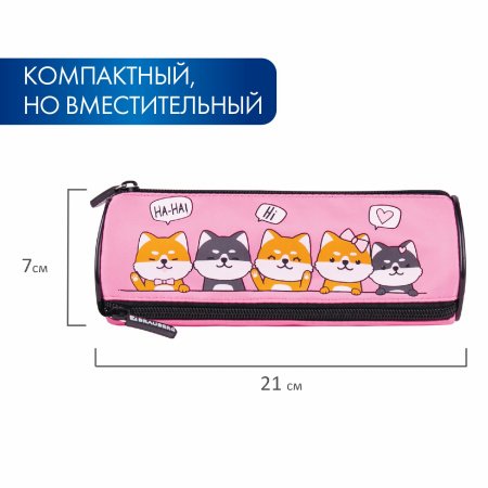Пенал BRAUBERG, 3 отделения, нейлон, 21х7х7 см, "Puppies", 270839 - Пеналы мягкие