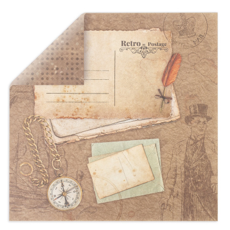 Бумага для скрапбукинга 30х30 см "Ретро", двусторонняя, 12 листов, 12 дизайнов, 180 г/м2, ОСТРОВ СОКРОВИЩ, 662767 - Наборы бумаги