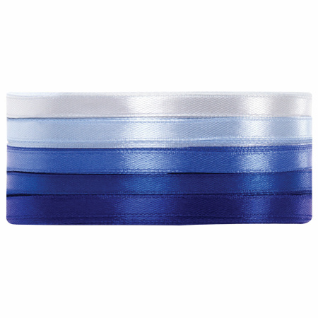 Лента атласная ширина 6 мм, СИНИЙ СПЕКТР, набор 5 цветов по 23 м, BRAUBERG, 591494 - Ленты для декора, рукоделия и упаковки подарков