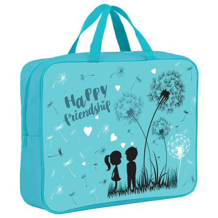 Папка на молнии с ручками BRAUBERG А4, 1 отделение, полиэстер, 80 мм, "Happy friendship", 270958 - Папки-сумки с ручками