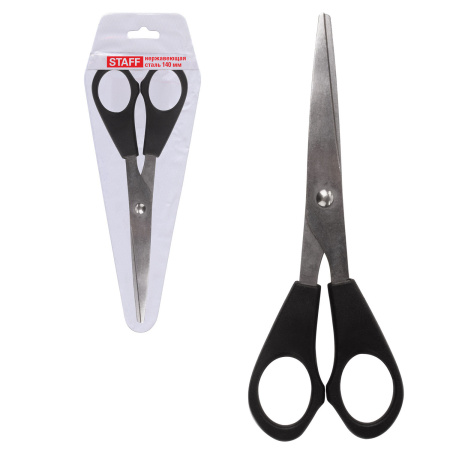 Ножницы STAFF Basic 140 мм, чёрные, ПВХ чехол с европодвесом, 235458 - Ножницы универсальные