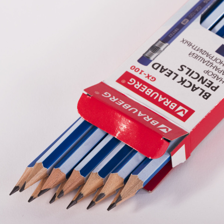 Набор карандашей чернографитных BRAUBERG "GX-100" 12 шт., HB, с ластиком, корпус синий, 181722 - Карандаши чернографитные