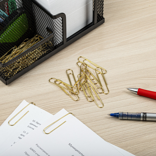 Скрепки большие 50 мм, BRAUBERG, золотистые, 50 шт., в картонной коробке, 270447 - Скрепки канцелярские