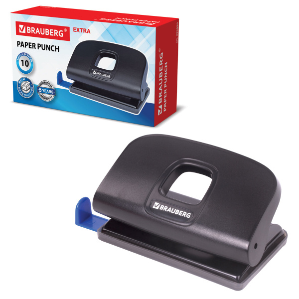 Дырокол BRAUBERG "Extra", до 10 листов, черный, 229090 - Дыроколы настольные