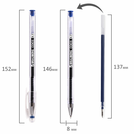 Ручка гелевая РОССИЯ "СОЮЗ", СИНЯЯ, корпус прозрачный, узел 0,7 мм, линия письма 0,5 мм, BRAUBERG, 143962 - Ручки гелевые неавтоматические