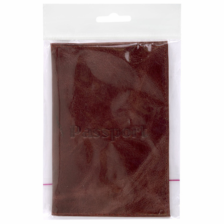 Обложка для паспорта натуральная кожа пулап, "Passport", кожаные карманы, коричневая, BRAUBERG, 238197 - Обложки для паспорта