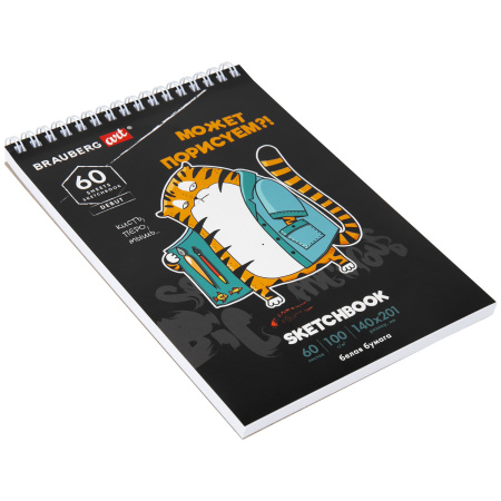 Скетчбук, белая бумага 100 г/м2, 140х201 мм, 60 л., гребень, подложка, BRAUBERG ART, "Порисуем", 115063 - Альбомы, скетчбуки и бумага для графики и эскизов