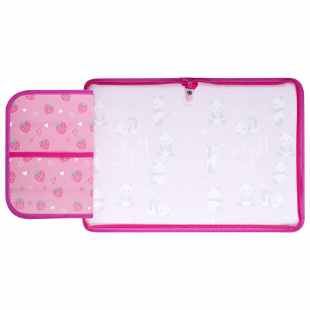 Папка для труда на молнии ЮНЛАНДИЯ А4, 1 отделение, откидная планка, органайзер, "Panda time", 270983 - Папки для тетрадей и уроков труда