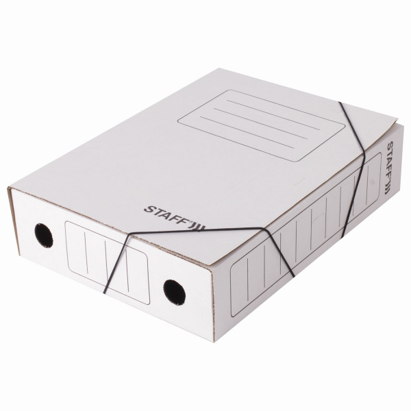 Папка архивная с резинкой А4 (325х250 мм), 75 мм, до 700 листов, микрогофрокартон, БЕЛАЯ, STAFF, 128878 - Накопители документов