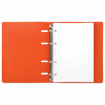 Тетрадь на кольцах А5 (180х220 мм), 120 листов, под кожу, клетка, BRAUBERG "Fusion", синий/оранжевый, 129994 - Тетради на кольцах и сменные блоки к ним